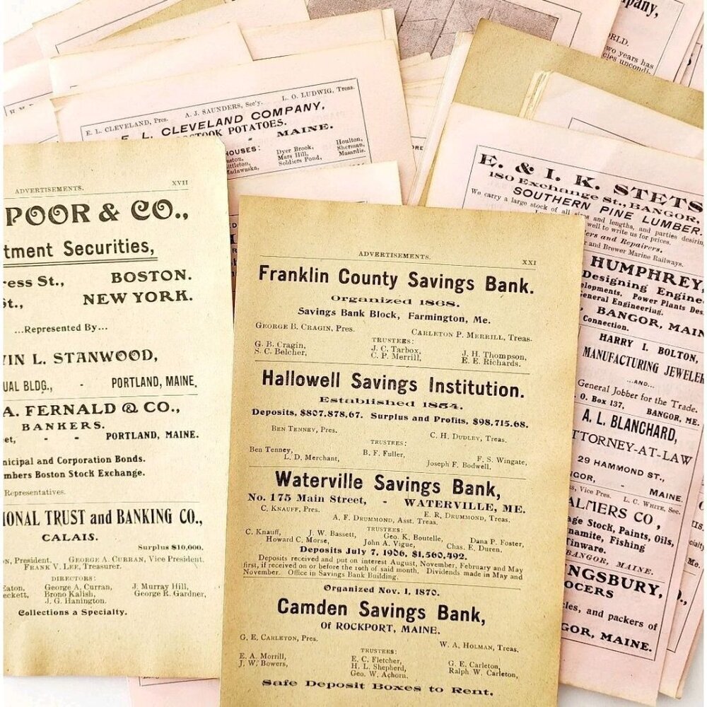 1906 Maine Local Towns Advertisement Pages Bulk Lot Of 47 Pcs 500+ Ads E10